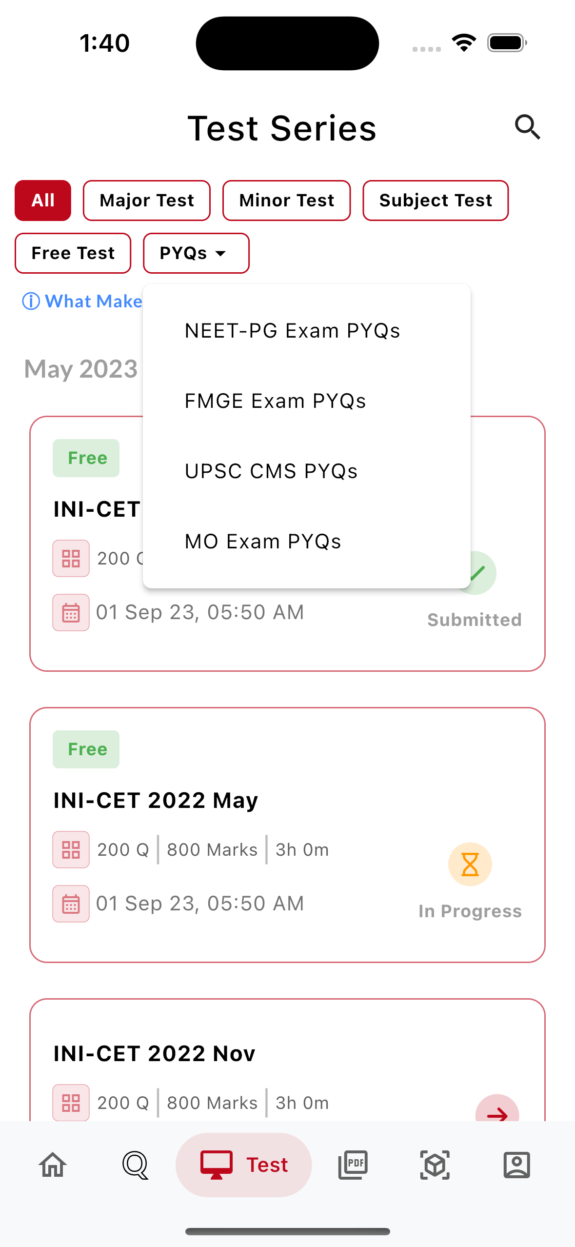 TCML App Test Series Navigation